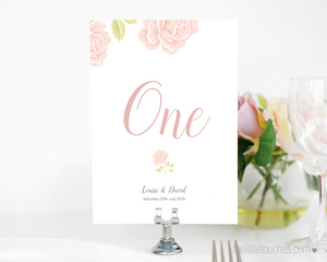 Rose design wedding table number printable template