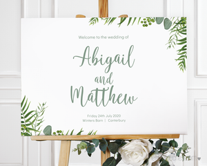 Modern Foliage Wedding Welcome Sign Template