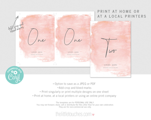 blush pink watercolour table number template