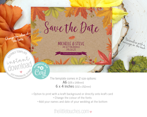 Autumn Fall Printable Save the Date template