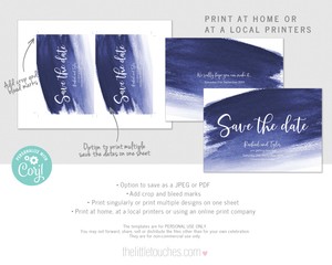 Blue watercolour wedding save the date card printable template
