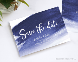 Blue watercolour wedding save the date card printable template