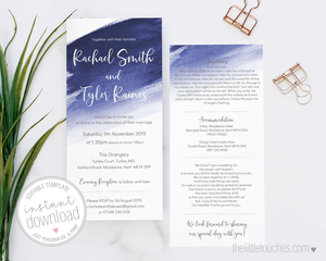 Blue Watercolour DIY wedding invitation template