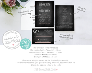 Rustic Chalkboard wedding invitation set printable template