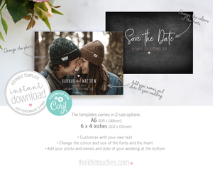 Rustic Chalkboard Photo save the date card template