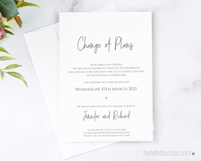 Simple Heart Printable Change of Plans Card
