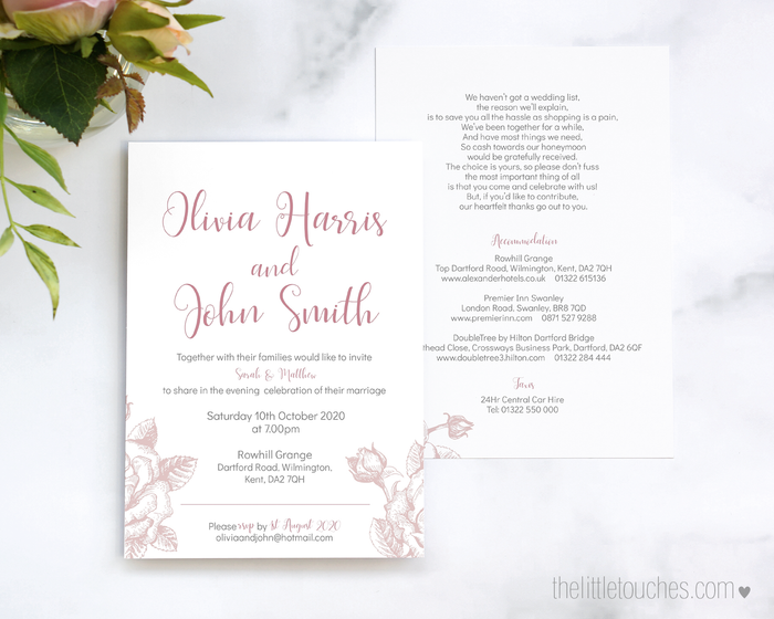 Classic Rose Printable Single Wedding Invitation