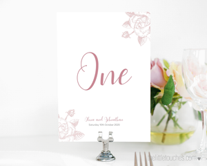 Classic Rose Wedding table number template
