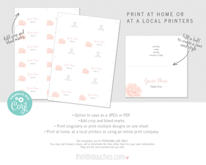 Rose design printable place setting template