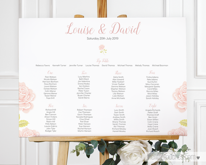 English Rose Printable Wedding Table Plan