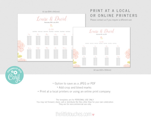 rose design wedding table plan printable template