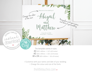 Modern Foliage Wedding Welcome Sign Template
