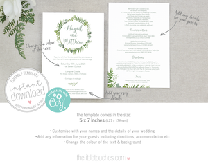 Greenery / Foliage wedding invitation printable template