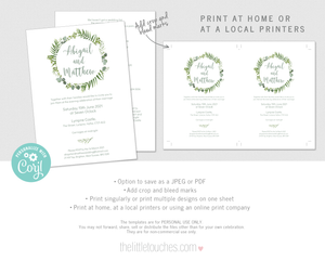 Greenery / Foliage wedding invitation printable template