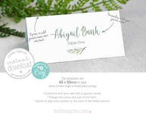 forest leaves printable escort name card template