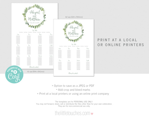 Foliage Leaves Wedding Table Plan Template A2 A1