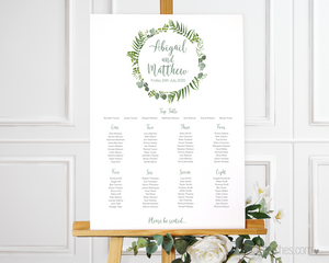 Foliage Leaves Wedding Table Plan Template A2 A1