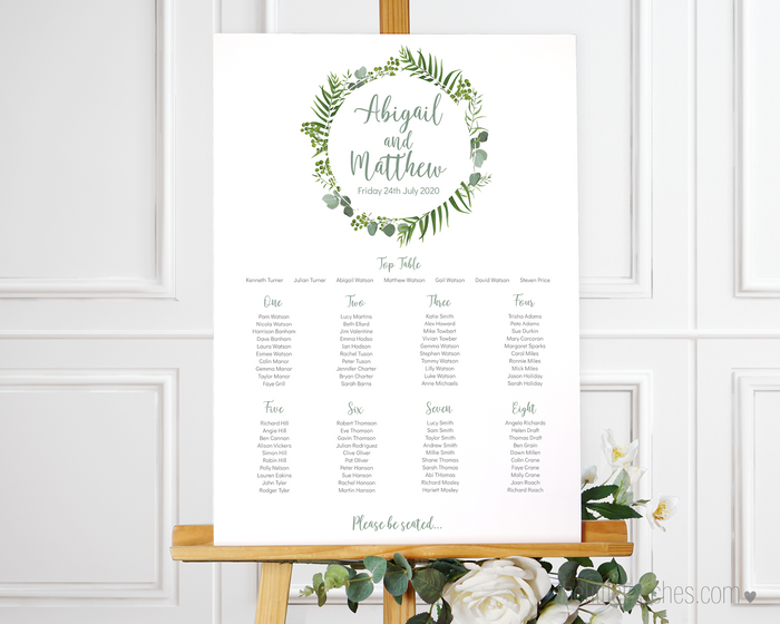 Forest Leaves Printable Wedding Table Plan