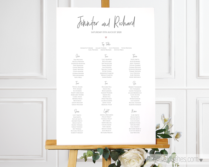 Simple Heart Printable Wedding Table Plan