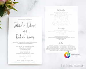 Simple Heart Printable Single Wedding Invitation (coloured)