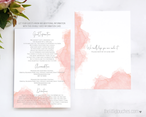 Blush pink watercolour wedding invitation information card template