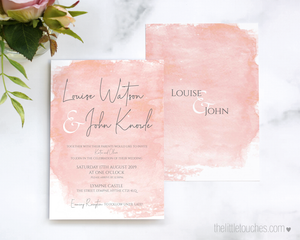 Blush pink water colour wedding invitation templates