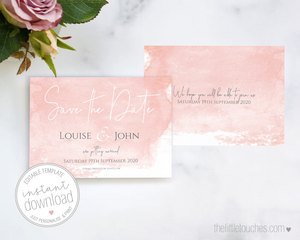 blush pink watercolour save the date printable template