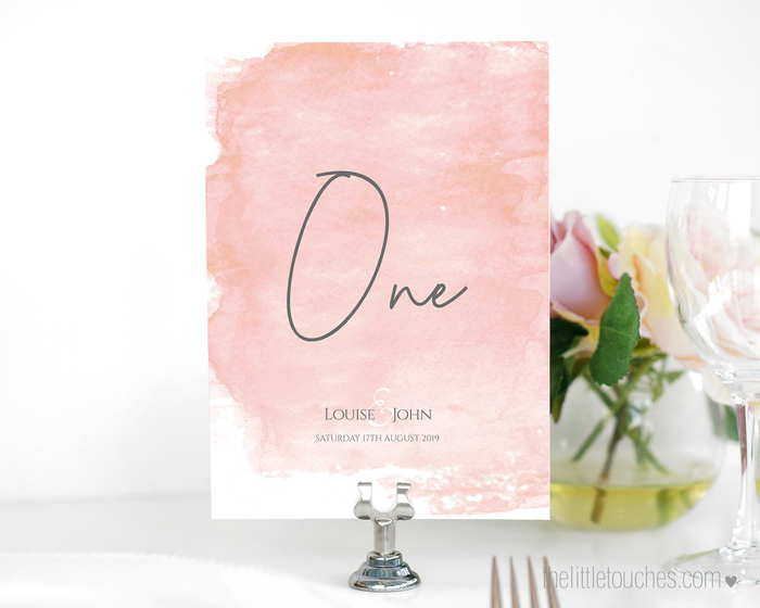 Pink Watercolour Printable Table Numbers