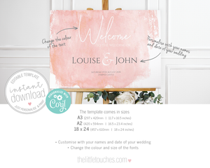Blush Pink Watercolour welcome sign