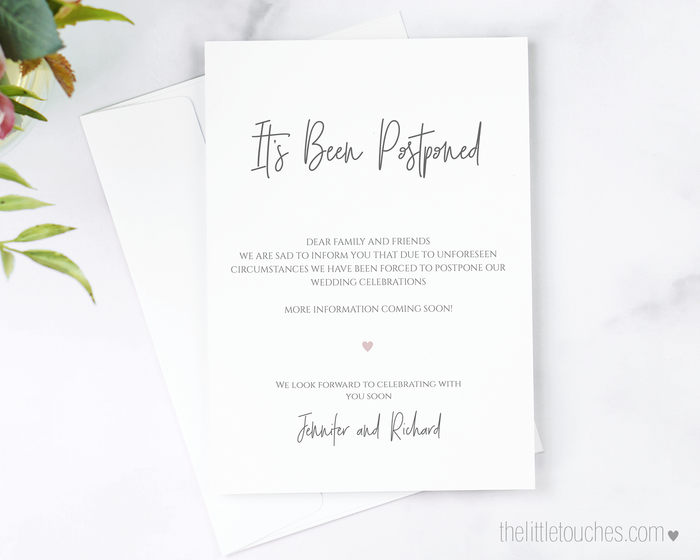 Simple Heart Printable Postponed Card