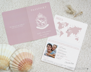 Passport style destination wedding save the date printable template