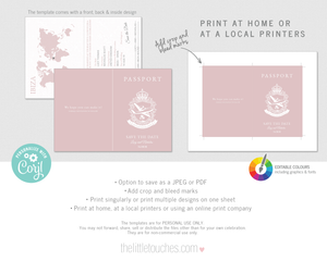Passport style destination wedding save the date printable template
