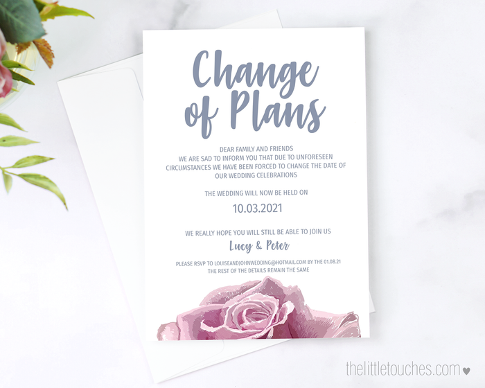 Sketch Rose Printable Change of Plans Card