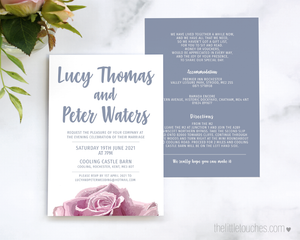 Sketch Rose Printable Single Wedding Invitation