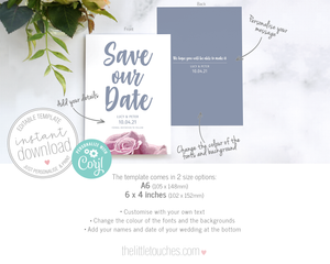 Sketch Rose Printable Save the Date Cards